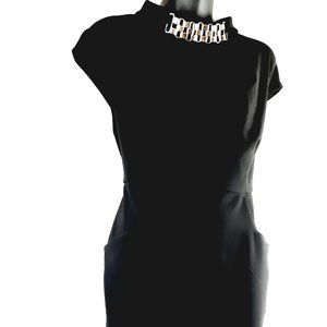 ❤️ Plus size 14 Black  Short Sleeve High Gold Buckle Collar Formal Dress